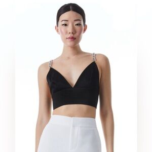 Alice + Olivia Black Carli Crop Top with Chain Straps